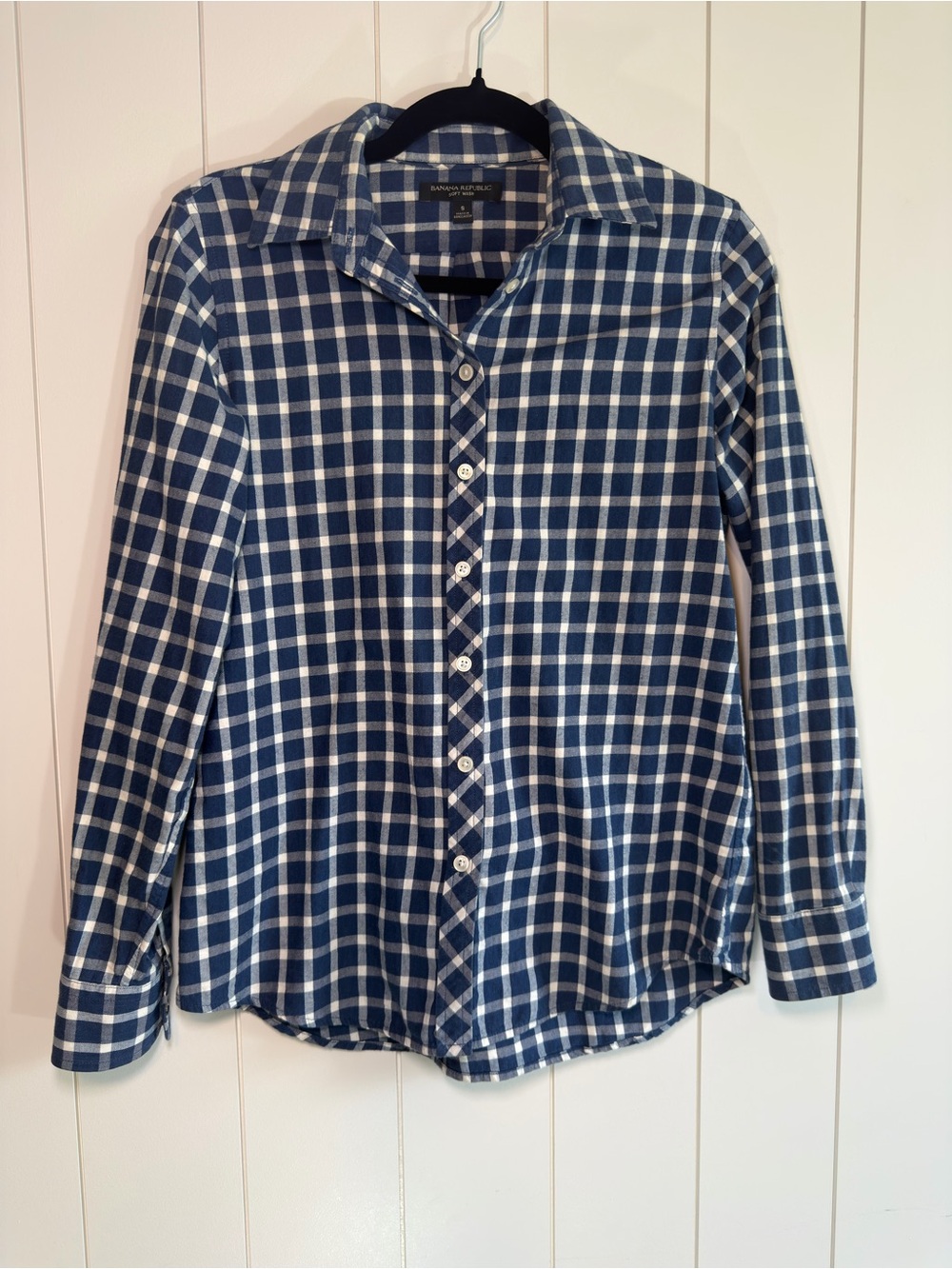 Banana Republic Navy and White Plaid Button-Down Shirt